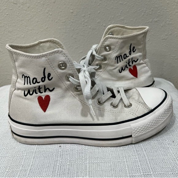 Converse White Women's Sneakers Made With Love Platforms W 6.5 - Picture 3 of 8